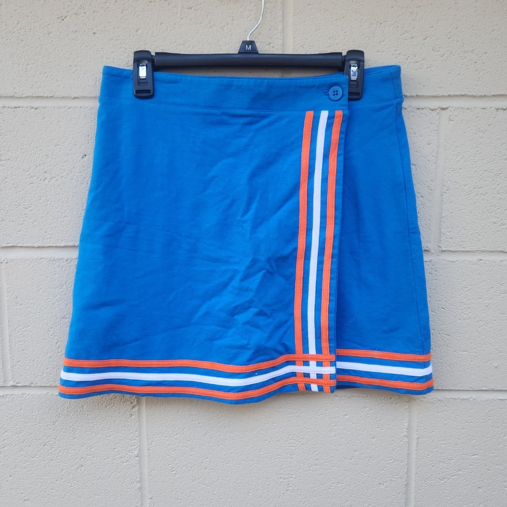 Blue Mini Skirt with Orange & White Stripe Detail